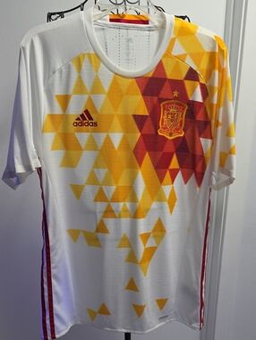 adidas White, Yellow & Red Spain Soccer Jersey